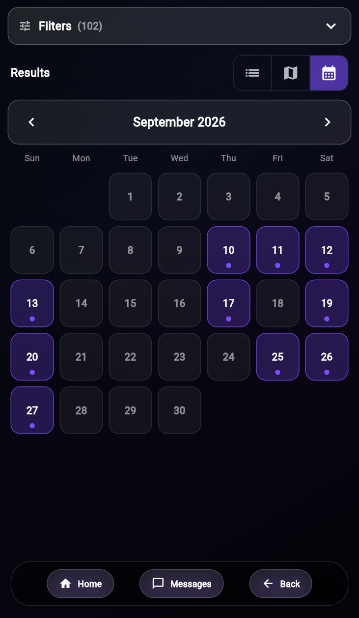RideTribeSync calendar app screen