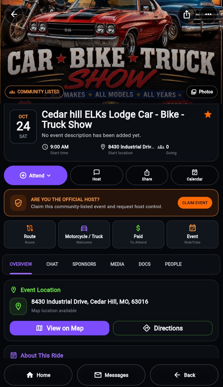 RideTribeSync event app screen