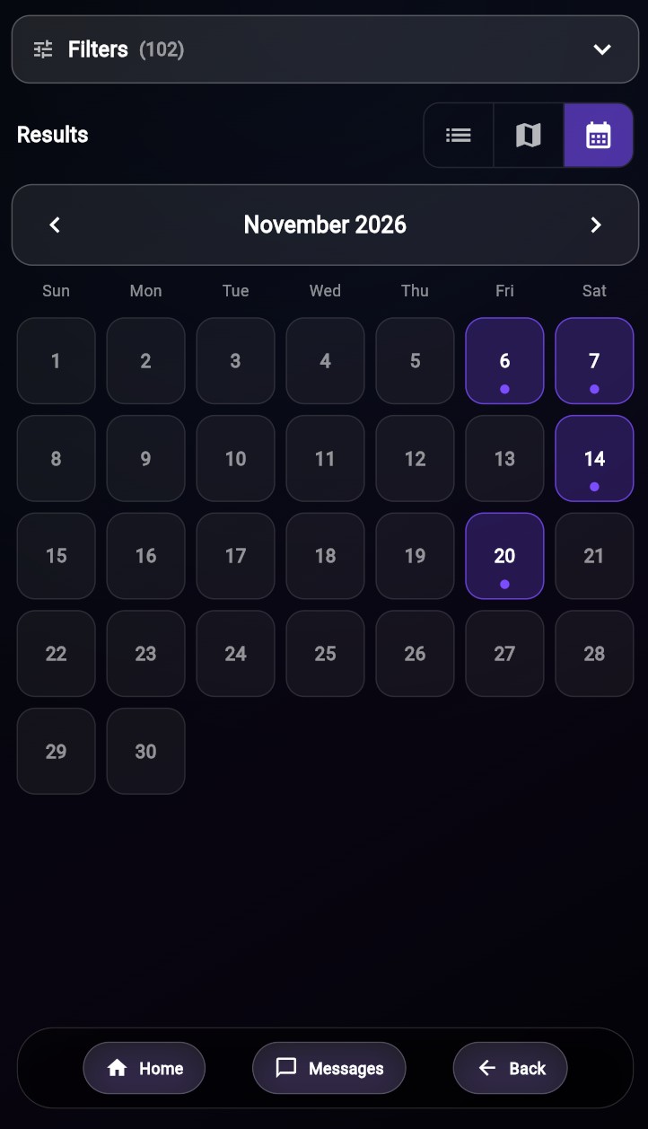 RideTribeSync calendar app screen