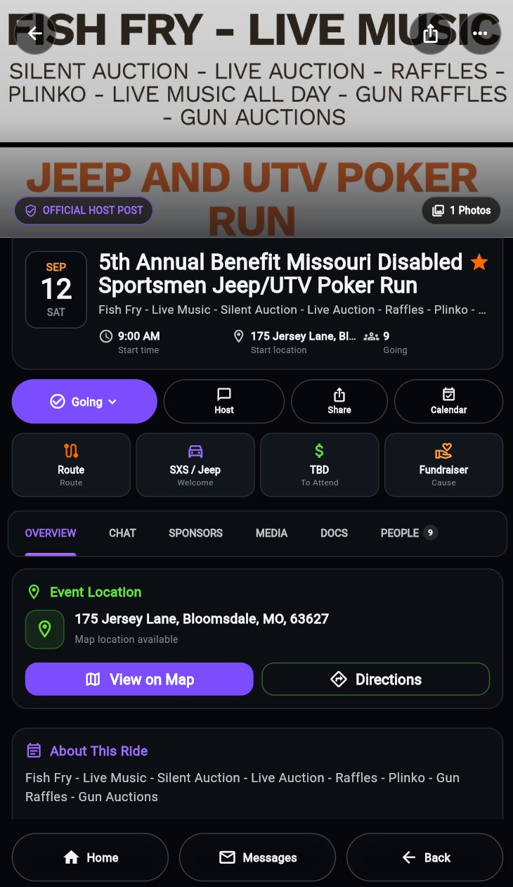 RideTribeSync event app screen