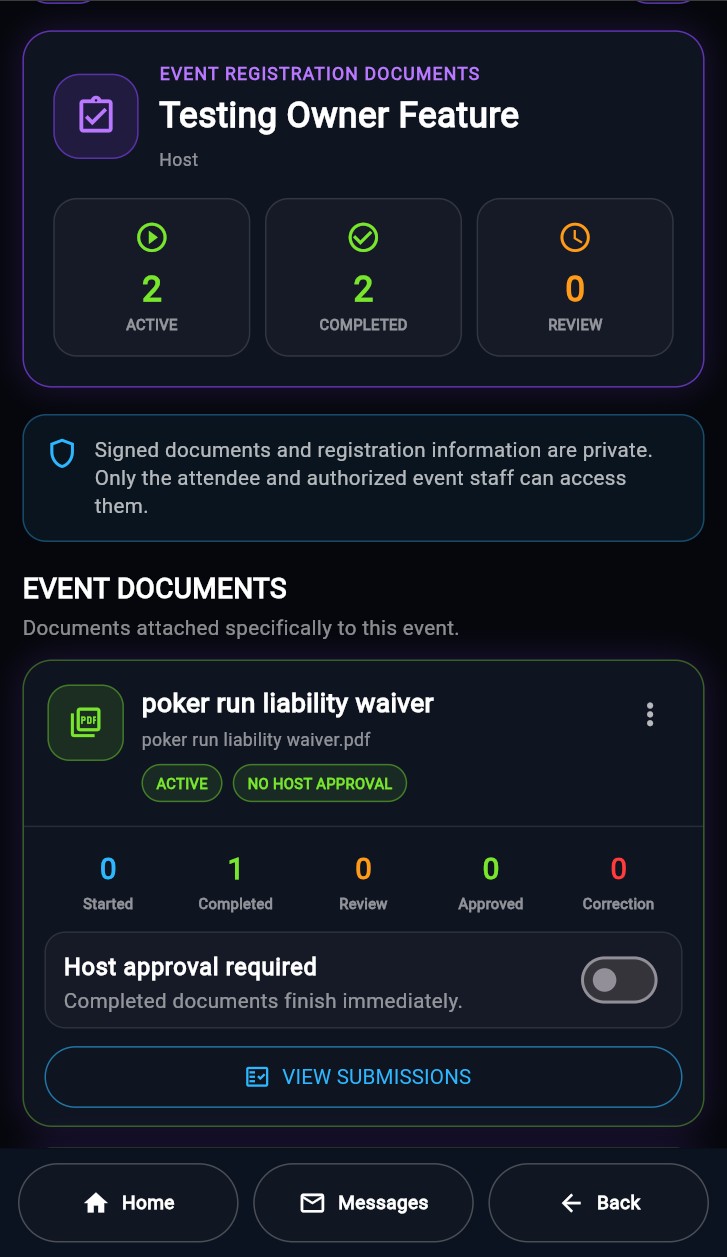 RideTribeSync documents app screen