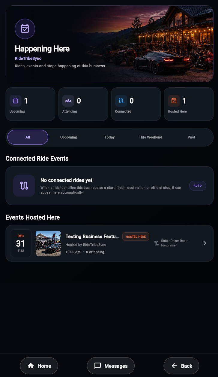 RideTribeSync events app screen